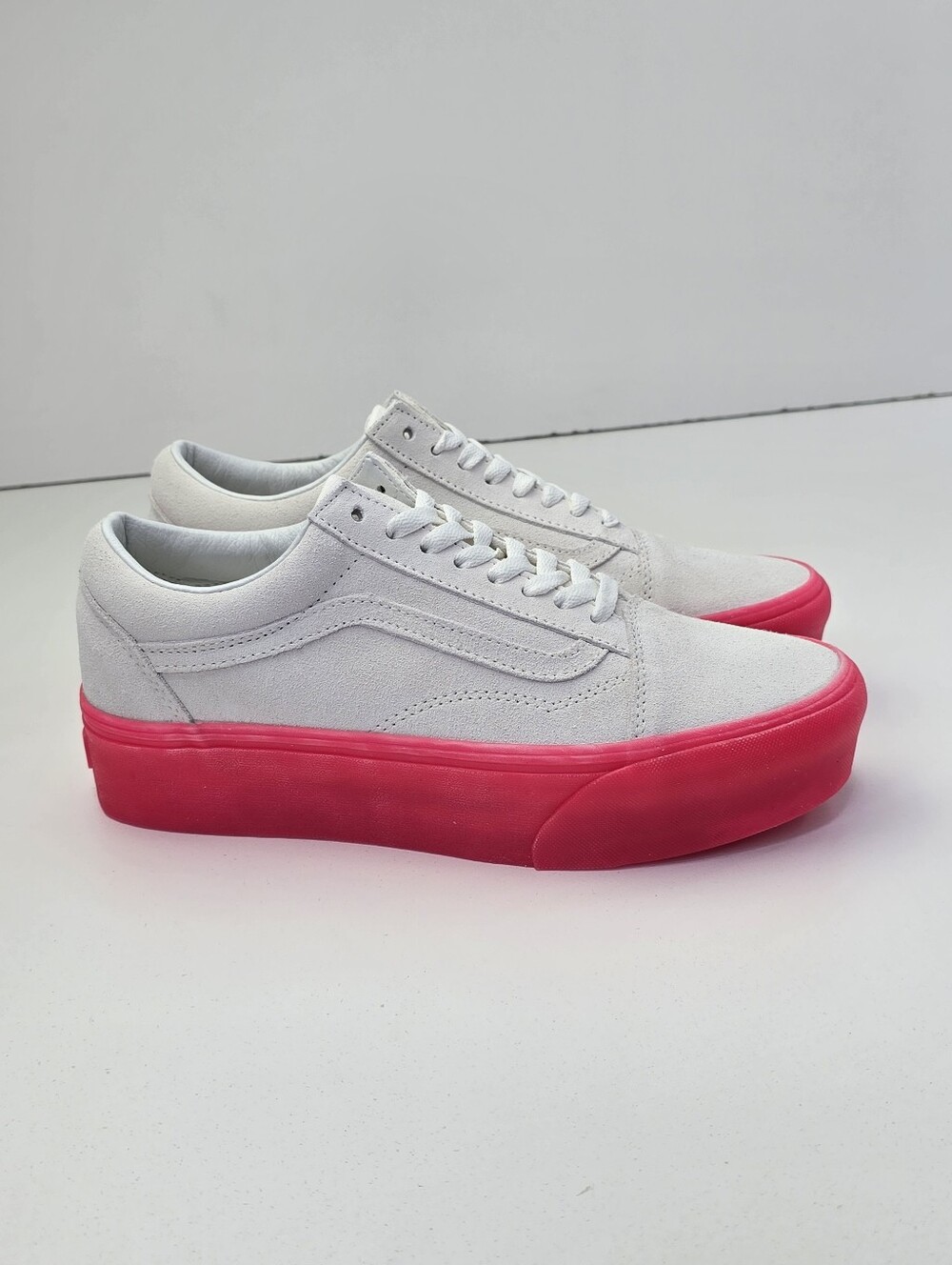 Vans Old Skool Stacked Sneakers Cream Suede Bright Pink Women's Size 10 NWB